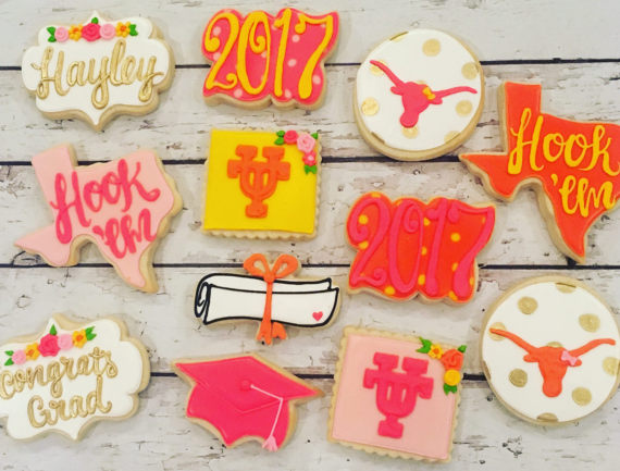 Girly UT longhorn graduation cookies