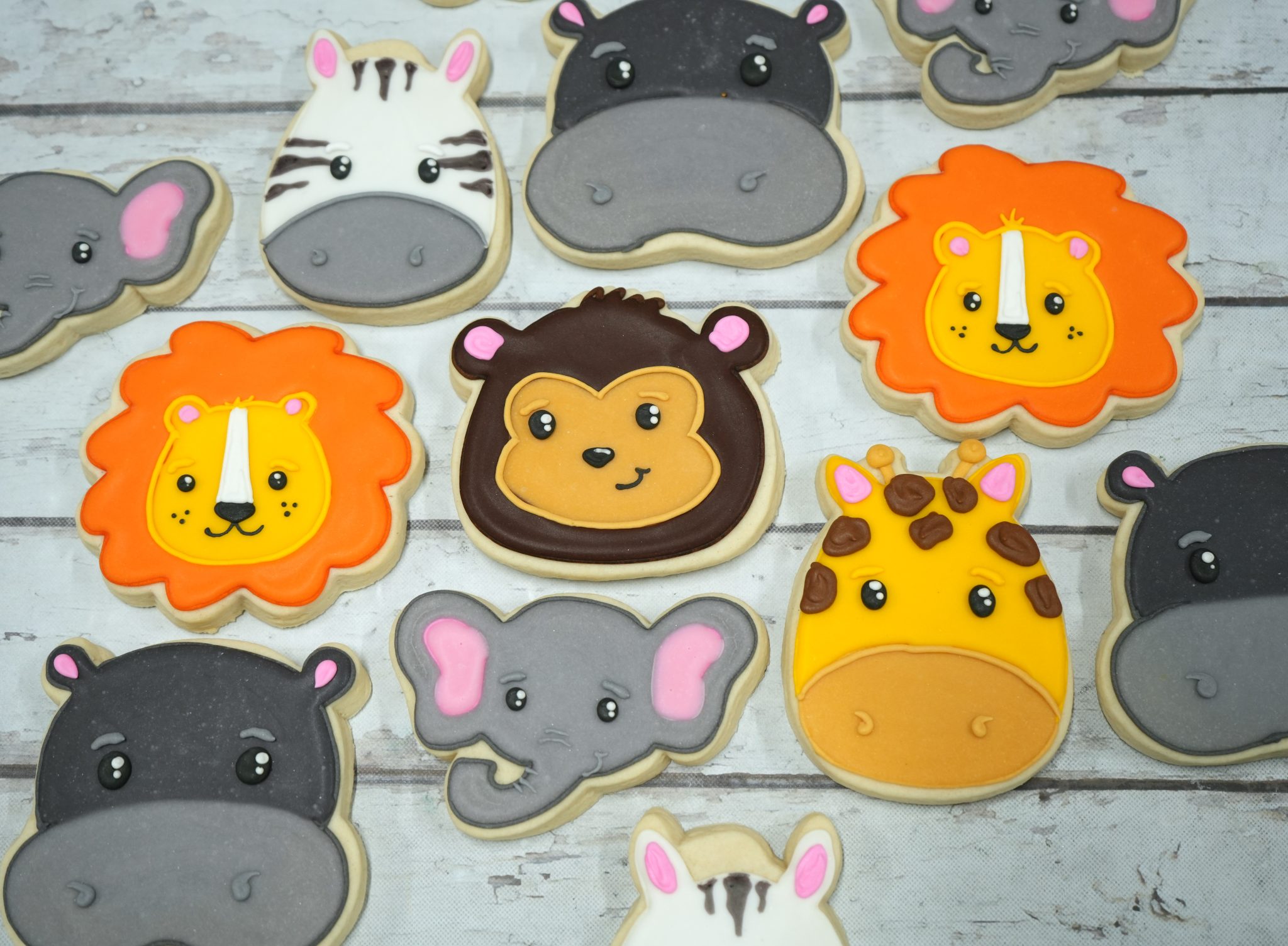 Baby Animal Face Baby Shower Cookies Hayley Cakes and Cookies Hayley