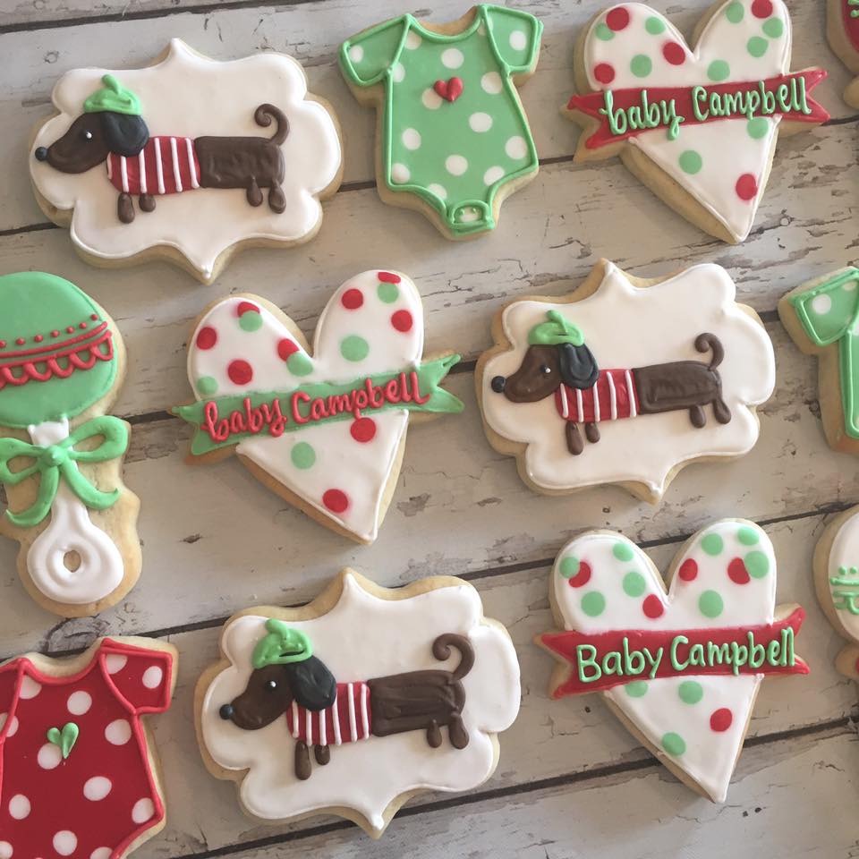 Mint and Red parisian weenie dog baby shower