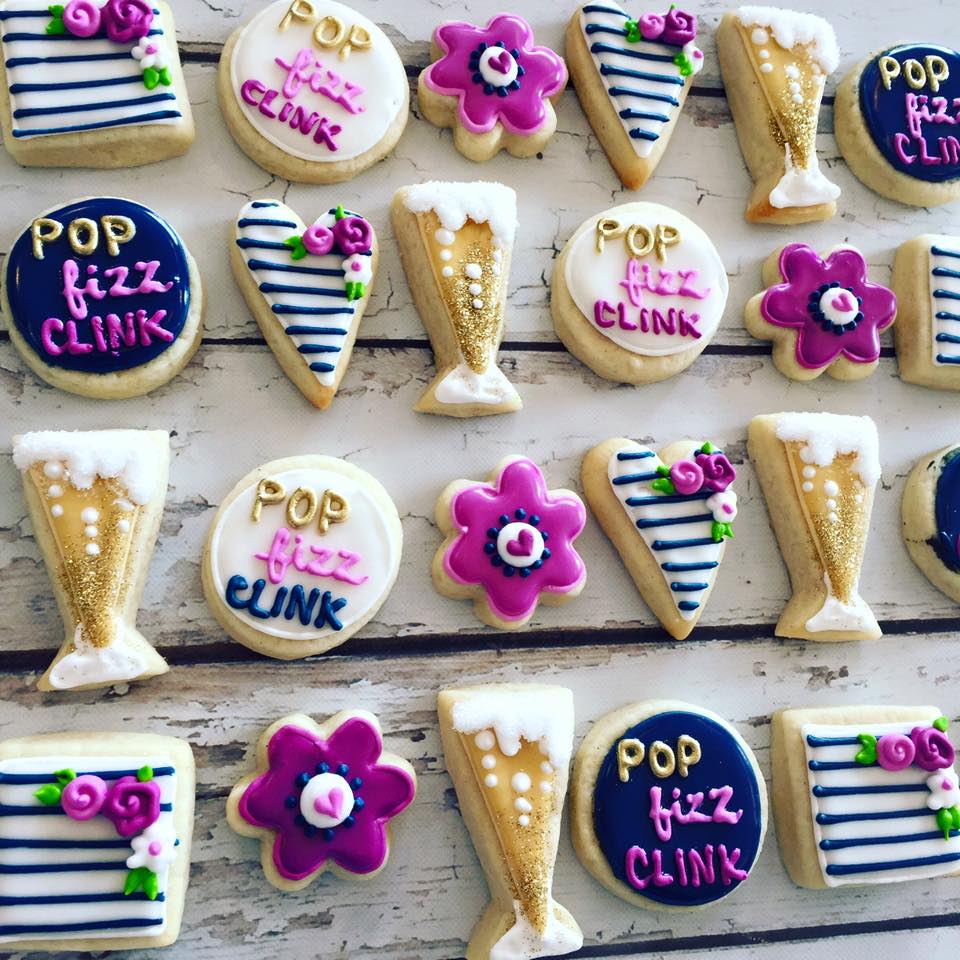 mini purple and navy pop fizz clink cookies