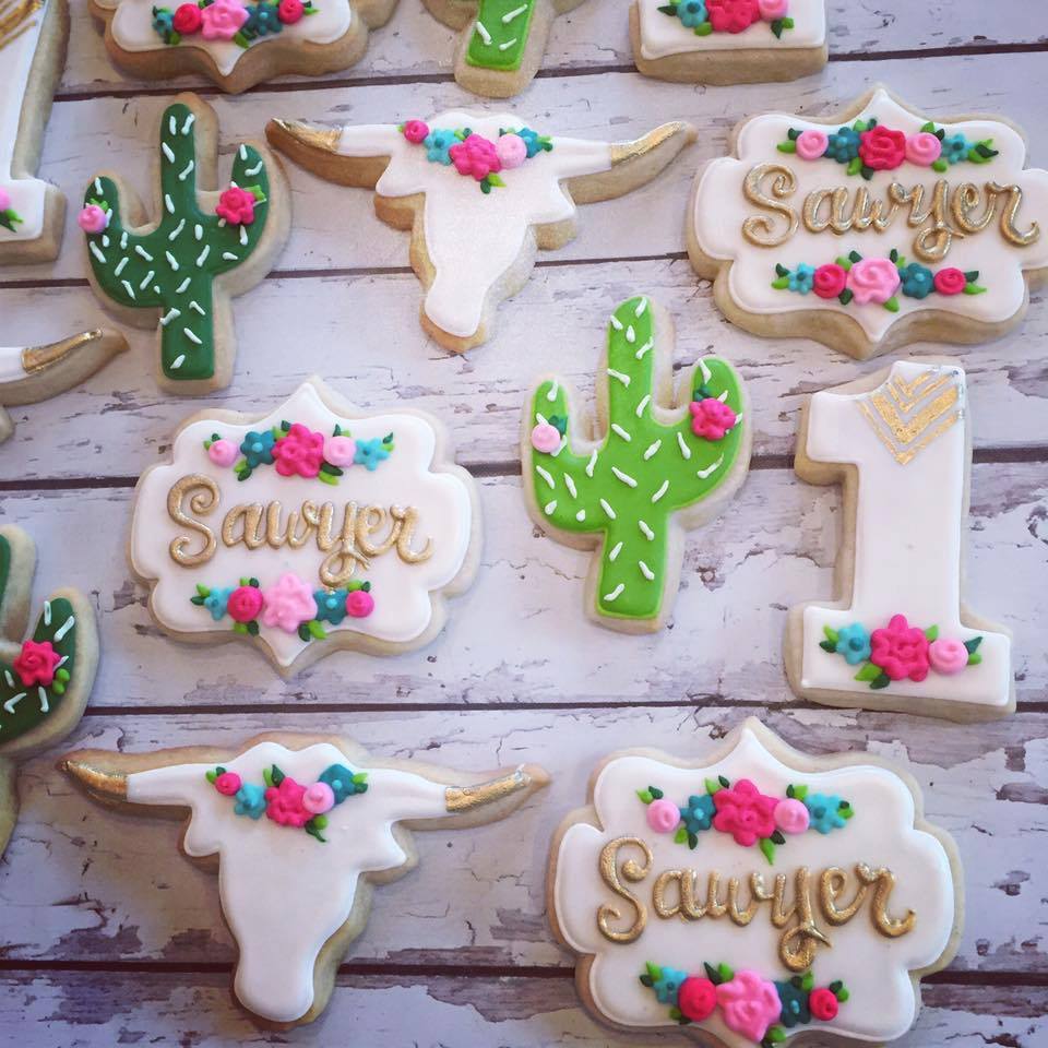 Gold Bojo Floral Birthday Cookies