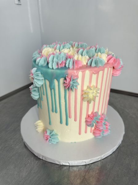 Pink and Blue Drip Baby Shower Cake