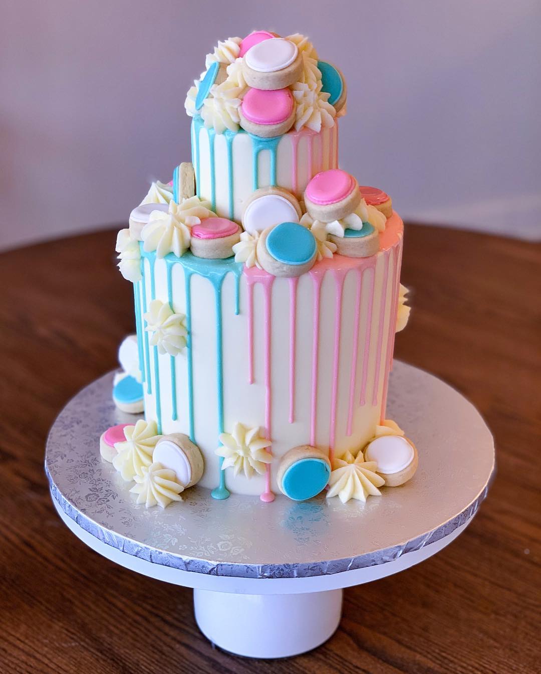 Pink and Blue Drip Shower Cake - Hayley Cakes and Cookies Hayley Cakes and Cookies