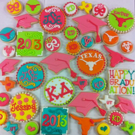 Girly UT longhorn Graduation cookies - LARGE ONLY