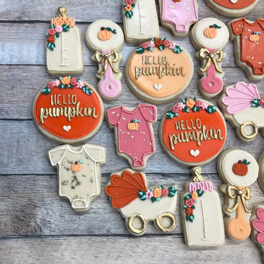 Hello Pumpkin Baby Shower Cookies Hayley Cakes and Cookies Hayley