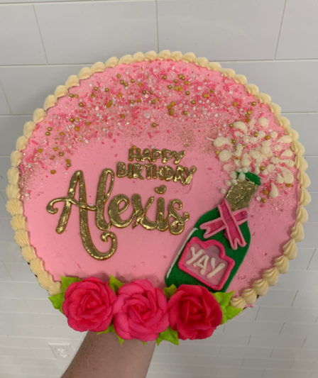 champagne and floral cookie cake
