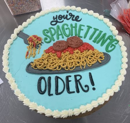 Spaghetting older cookie cake