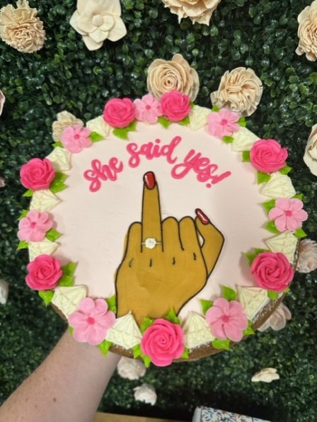 She Said Yes, engagement finger cookie cake