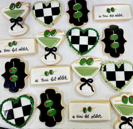 Black and white Martini birthday cookie set of 12