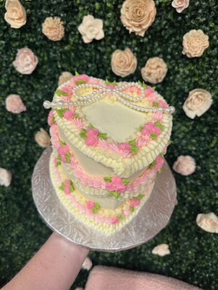 Pearls and Roses Vintage Heart Cake