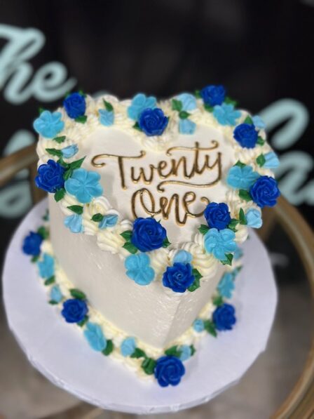 delicate floral heart cake