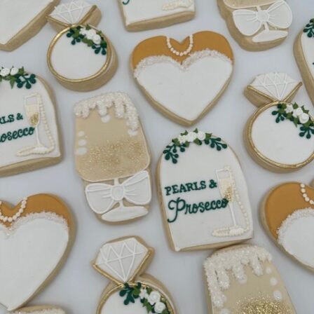 Pearls and prosecco bridal cookies
