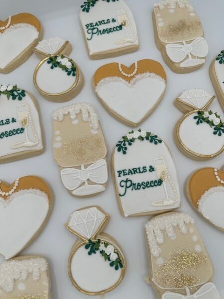 Pearls and prosecco bridal cookies