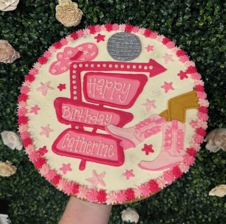 Disco Cowgirl Sign Cookie Cake