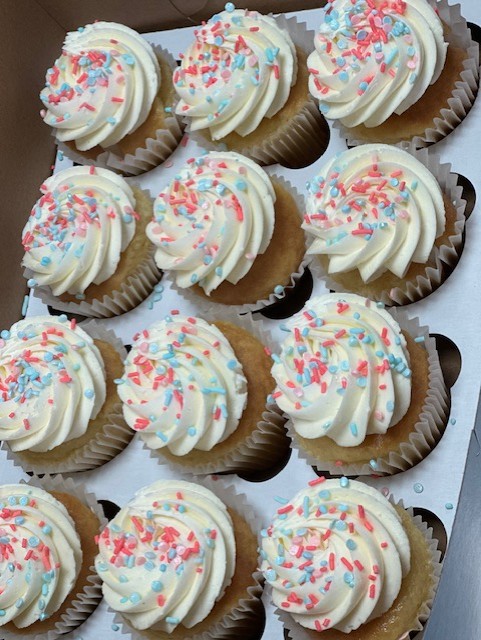 Gender Reveal Sprinkle cupcakes