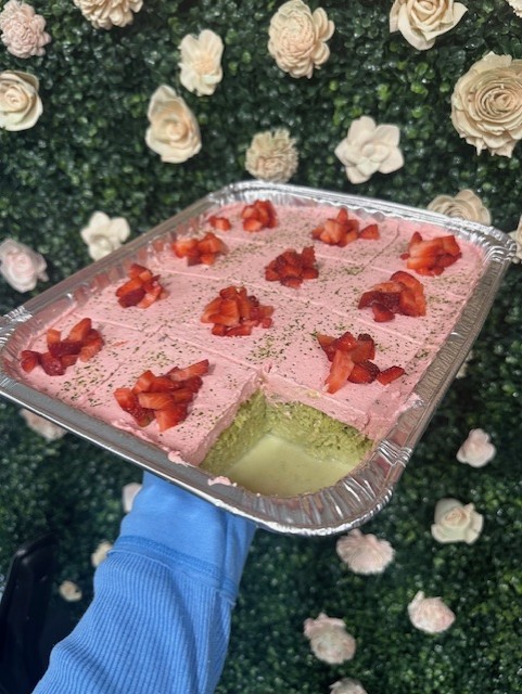 Strawberry matcha tres leches cake